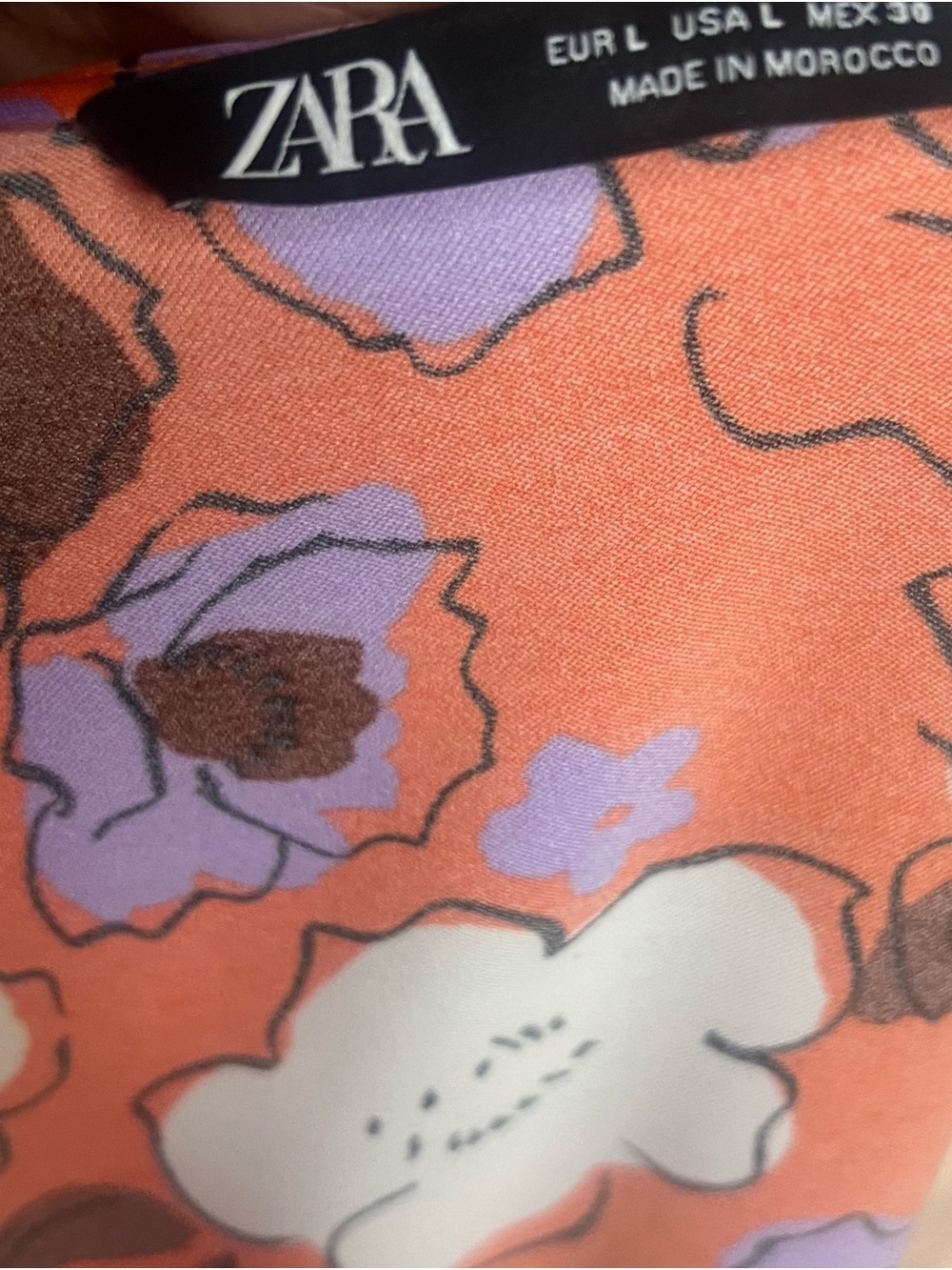 Zara Orange Floral Satin Wrap Dress with Lavender Accents - Picture 3 of 4